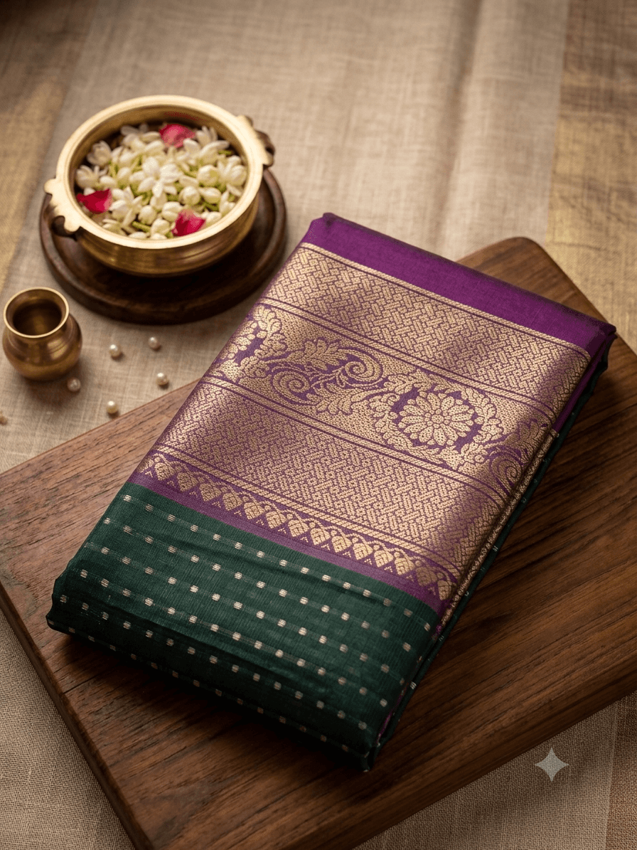 Green with violet Cotton silk